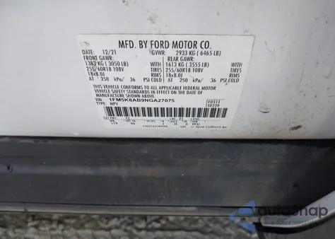 2022 Ford Police Interceptor z USA, uszkodzony, nr VIN 1FM5K8AB9NGA27075